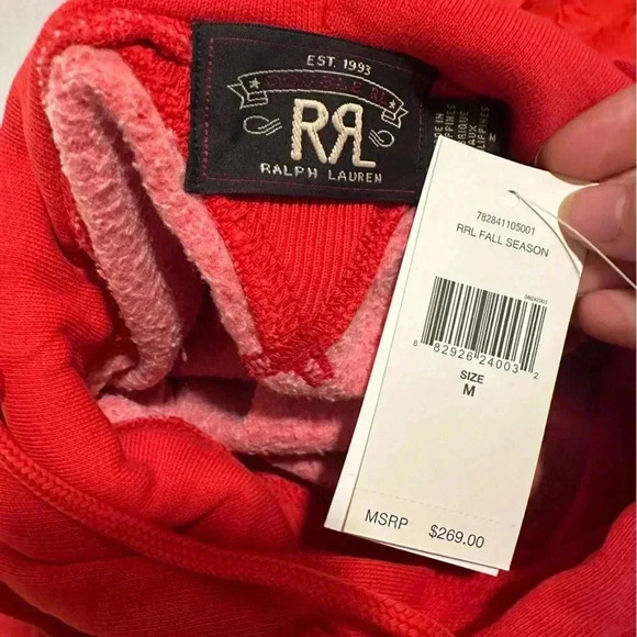 RRL Ralph Lauren Red Fleece Lined Mens Hoodie Size M NWT $265 - Picture 7 of 11